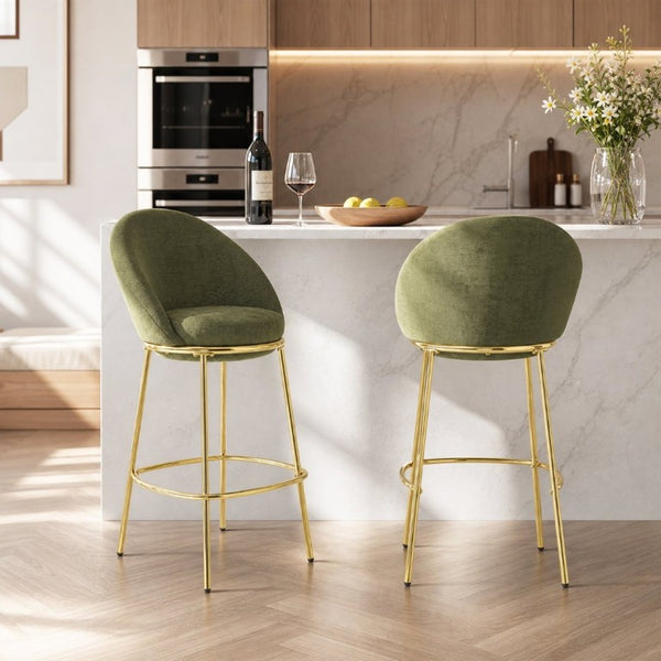 English Elm Celano Velvet Shell Back Barstools with Gold Legs Glam Kitchen Seating Set of 2 N775P268055N