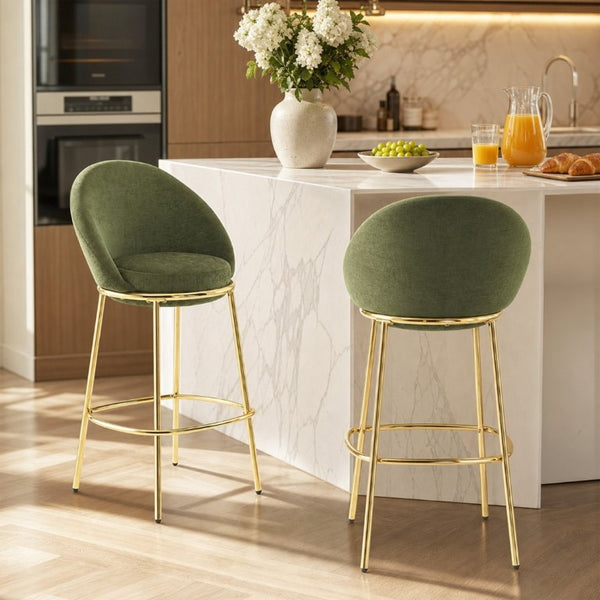 English Elm Celano Velvet Shell Back Barstools with Gold Legs Glam Kitchen Seating Set of 2 N775P268055N