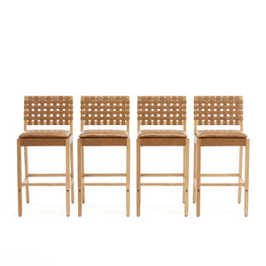 English Elm Rieti Rubberwood Barstools Set of 4 Woven Grid Back Natural Frame Brown Cushion N775P271408B-S4