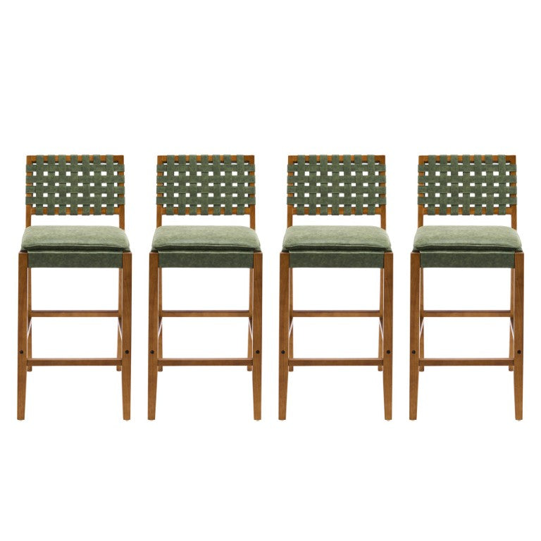 English Elm Rieti Rubberwood Barstools Set of 4 Woven PU Backrest Mid-Century Kitchen Island Seating N775P271408G-S4