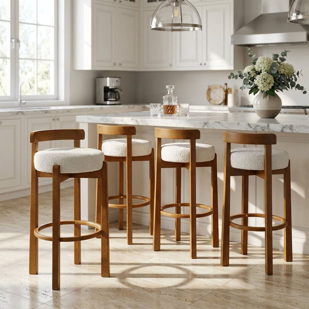 English Elm Elise Rubberwood Barstools Set of 4 Walnut Frame Padded Seat for Kitchen Island N775P277433W-S4