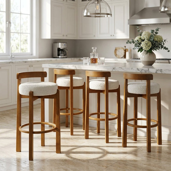 English Elm Elise Rubberwood Barstools Set of 4 Walnut Frame Padded Seat for Kitchen Island N775P277433W-S4
