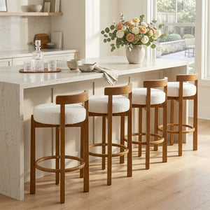 English Elm Elise Rubberwood Barstools Set of 4 Walnut Frame Padded Seat for Kitchen Island N775P277433W-S4