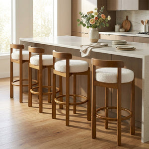 English Elm Elise Rubberwood Barstools Set of 4 Walnut Frame Padded Seat for Kitchen Island N775P277433W-S4
