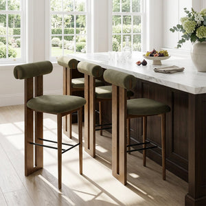 English Elm Renee Mid-century Rubberwood Bar Stools with Velvet Seats and Walnut Finish Set of 4 N775P277442G-S4