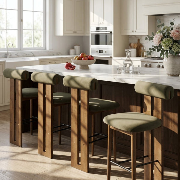 English Elm Renee Mid-century Rubberwood Bar Stools with Velvet Seats and Walnut Finish Set of 4 N775P277442G-S4