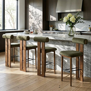 English Elm Renee Mid-century Rubberwood Bar Stools with Velvet Seats and Walnut Finish Set of 4 N775P277442G-S4