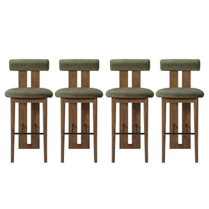 English Elm Renee Mid-century Rubberwood Bar Stools with Velvet Seats and Walnut Finish Set of 4 N775P277442G-S4