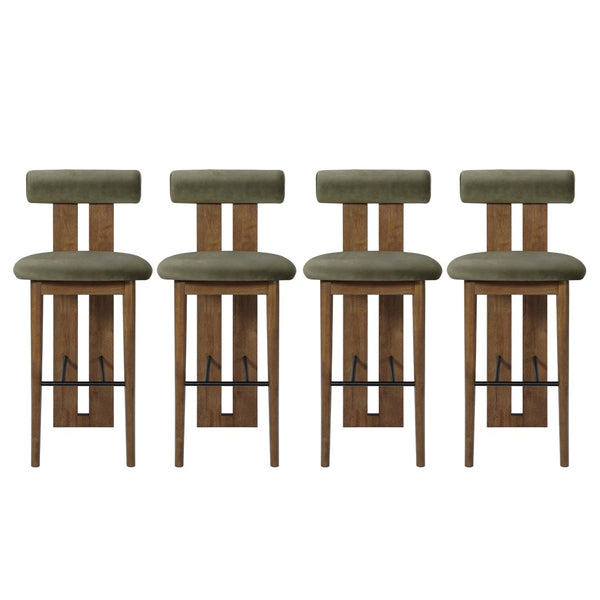 English Elm Renee Mid-century Rubberwood Bar Stools with Velvet Seats and Walnut Finish Set of 4 N775P277442G-S4