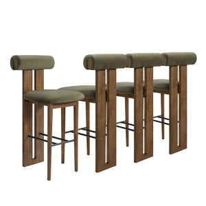 English Elm Renee Mid-century Rubberwood Bar Stools with Velvet Seats and Walnut Finish Set of 4 N775P277442G-S4