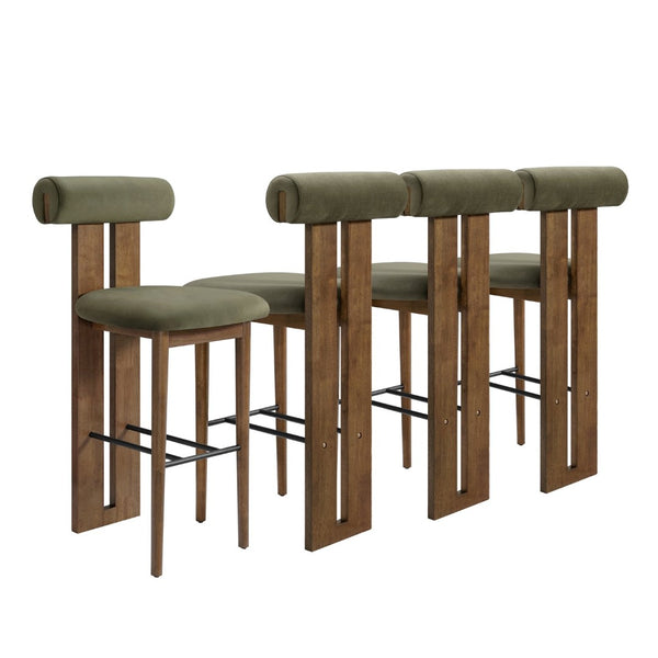 English Elm Renee Mid-century Rubberwood Bar Stools with Velvet Seats and Walnut Finish Set of 4 N775P277442G-S4