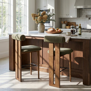 English Elm Renee Mid-century Velvet Bar Stools Set of Two with Rubberwood Frame and Split Back N775P277442G