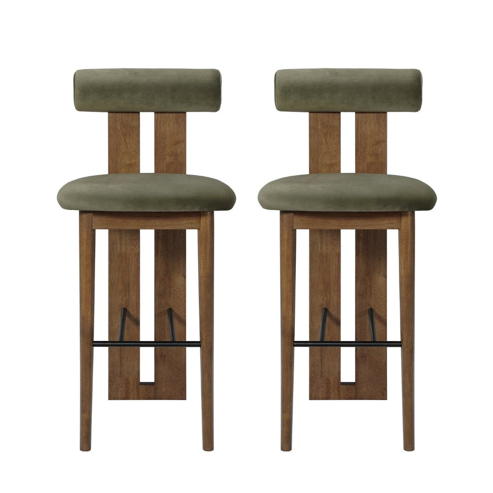 English Elm Renee Mid-century Velvet Bar Stools Set of Two with Rubberwood Frame and Split Back N775P277442G