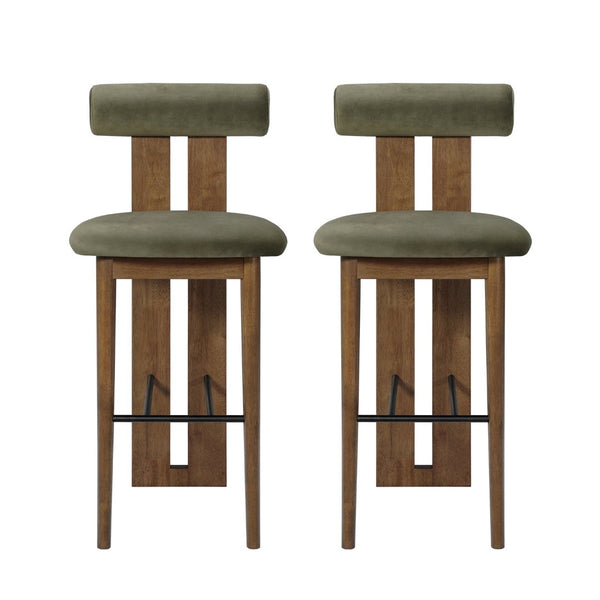 English Elm Renee Mid-century Velvet Bar Stools Set of Two with Rubberwood Frame and Split Back N775P277442G