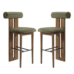English Elm Renee Mid-century Velvet Bar Stools Set of Two with Rubberwood Frame and Split Back N775P277442G