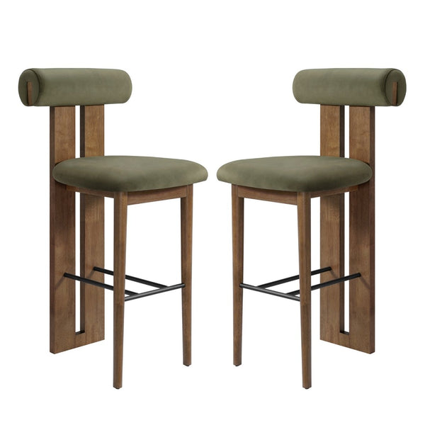 English Elm Renee Mid-century Velvet Bar Stools Set of Two with Rubberwood Frame and Split Back N775P277442G