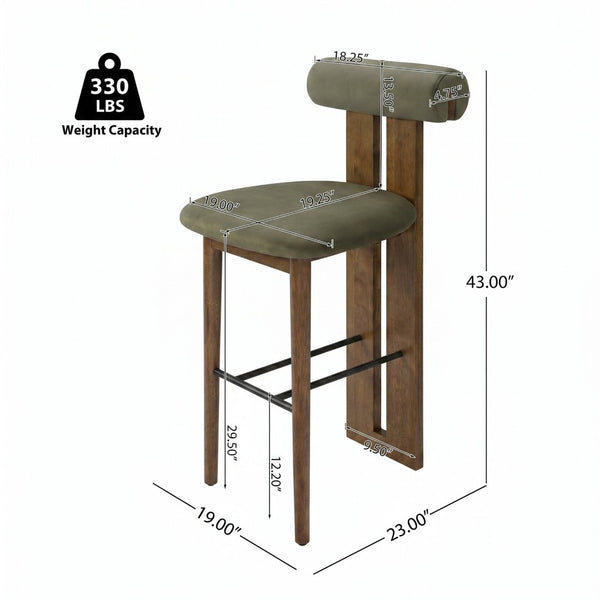 English Elm Renee Mid-century Velvet Bar Stools Set of Two with Rubberwood Frame and Split Back N775P277442G