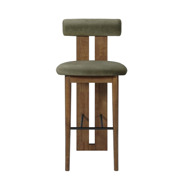 English Elm Renee Mid-century Velvet Bar Stools Set of Two with Rubberwood Frame and Split Back N775P277442G