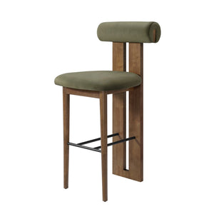 English Elm Renee Mid-century Velvet Bar Stools Set of Two with Rubberwood Frame and Split Back N775P277442G