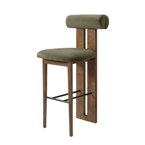 English Elm Renee Mid-century Velvet Bar Stools Set of Two with Rubberwood Frame and Split Back N775P277442G