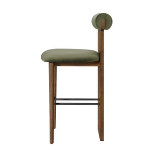 English Elm Renee Mid-century Velvet Bar Stools Set of Two with Rubberwood Frame and Split Back N775P277442G