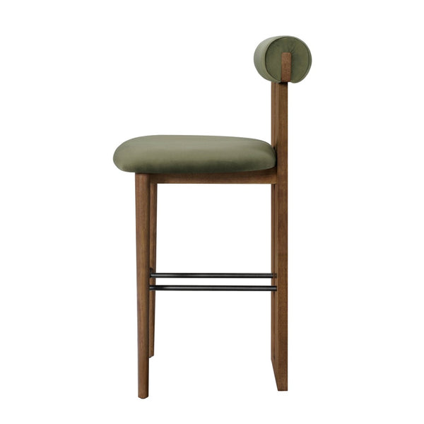 English Elm Renee Mid-century Velvet Bar Stools Set of Two with Rubberwood Frame and Split Back N775P277442G