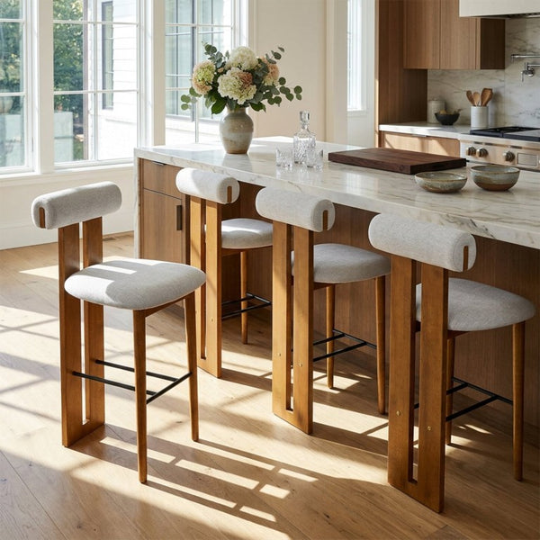 English Elm Renee Cloud Back Rubberwood Barstools with White Upholstery for Kitchen Islands Set of 4 Ivory/Walnut N775P277442I-S4