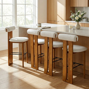 English Elm Renee Cloud Back Rubberwood Barstools with White Upholstery for Kitchen Islands Set of 4 Ivory/Walnut N775P277442I-S4