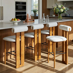 English Elm Renee Cloud Back Rubberwood Barstools with White Upholstery for Kitchen Islands Set of 4 Ivory/Walnut N775P277442I-S4