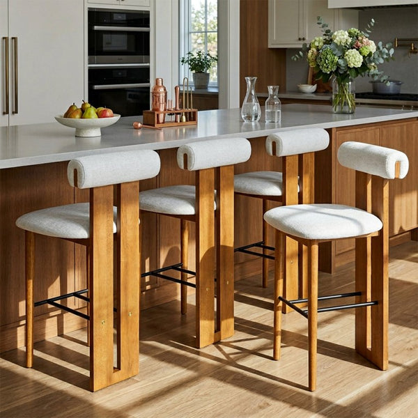 English Elm Renee Cloud Back Rubberwood Barstools with White Upholstery for Kitchen Islands Set of 4 Ivory/Walnut N775P277442I-S4