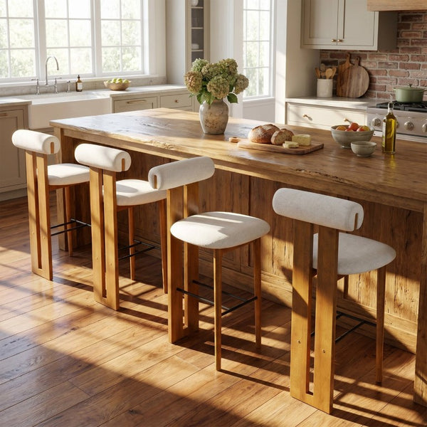 English Elm Renee Cloud Back Rubberwood Barstools with White Upholstery for Kitchen Islands Set of 4 Ivory/Walnut N775P277442I-S4
