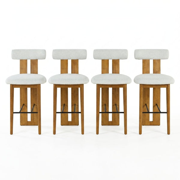 English Elm Renee Cloud Back Rubberwood Barstools with White Upholstery for Kitchen Islands Set of 4 Ivory/Walnut N775P277442I-S4