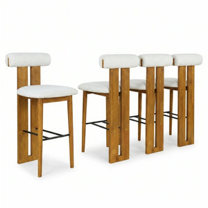 English Elm Renee Cloud Back Rubberwood Barstools with White Upholstery for Kitchen Islands Set of 4 Ivory/Walnut N775P277442I-S4