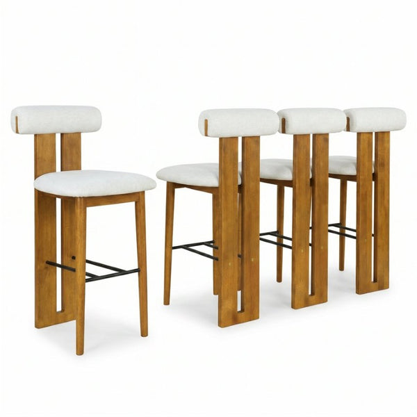 English Elm Renee Cloud Back Rubberwood Barstools with White Upholstery for Kitchen Islands Set of 4 Ivory/Walnut N775P277442I-S4