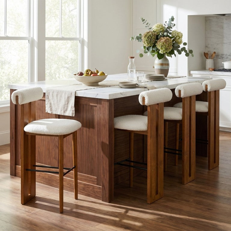 English Elm Renee Cloud Back Rubberwood Barstools with White Upholstery for Kitchen Islands Set of 4 Walnut/White N775P277442W-S4