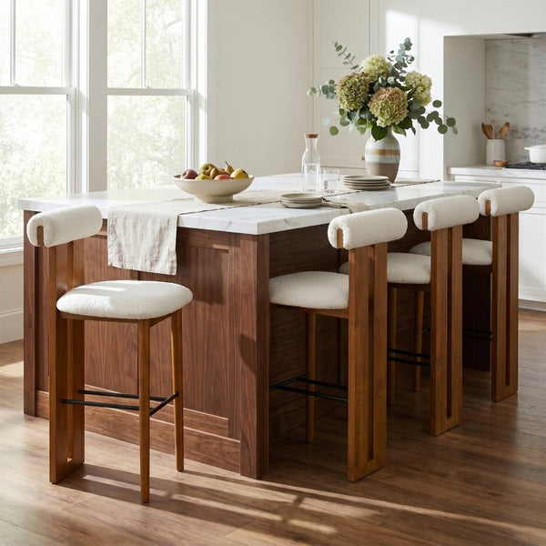 English Elm Renee Cloud Back Rubberwood Barstools with White Upholstery for Kitchen Islands Set of 4 Walnut/White N775P277442W-S4