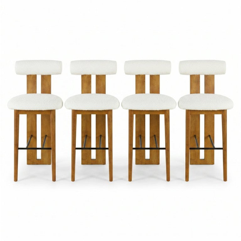 English Elm Renee Cloud Back Rubberwood Barstools with White Upholstery for Kitchen Islands Set of 4 Walnut/White N775P277442W-S4