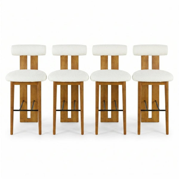 English Elm Renee Cloud Back Rubberwood Barstools with White Upholstery for Kitchen Islands Set of 4 Walnut/White N775P277442W-S4