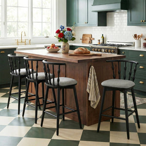 English Elm Doria Rubberwood Barstools Set of 4 Sculptural Hourglass Back Matte Black Frame N775P299416B-S4