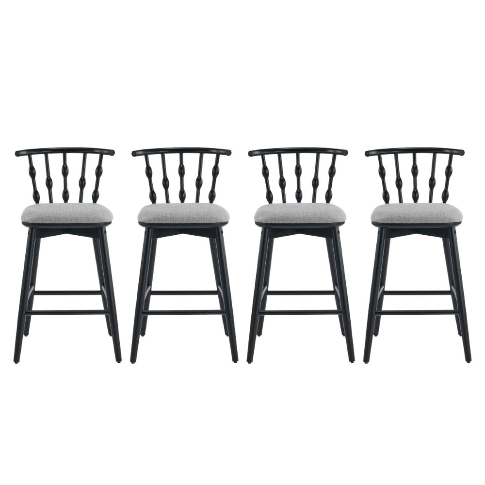 English Elm Doria Rubberwood Barstools Set of 4 Sculptural Hourglass Back Matte Black Frame N775P299416B-S4