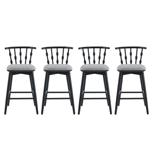 English Elm Doria Rubberwood Barstools Set of 4 Sculptural Hourglass Back Matte Black Frame N775P299416B-S4