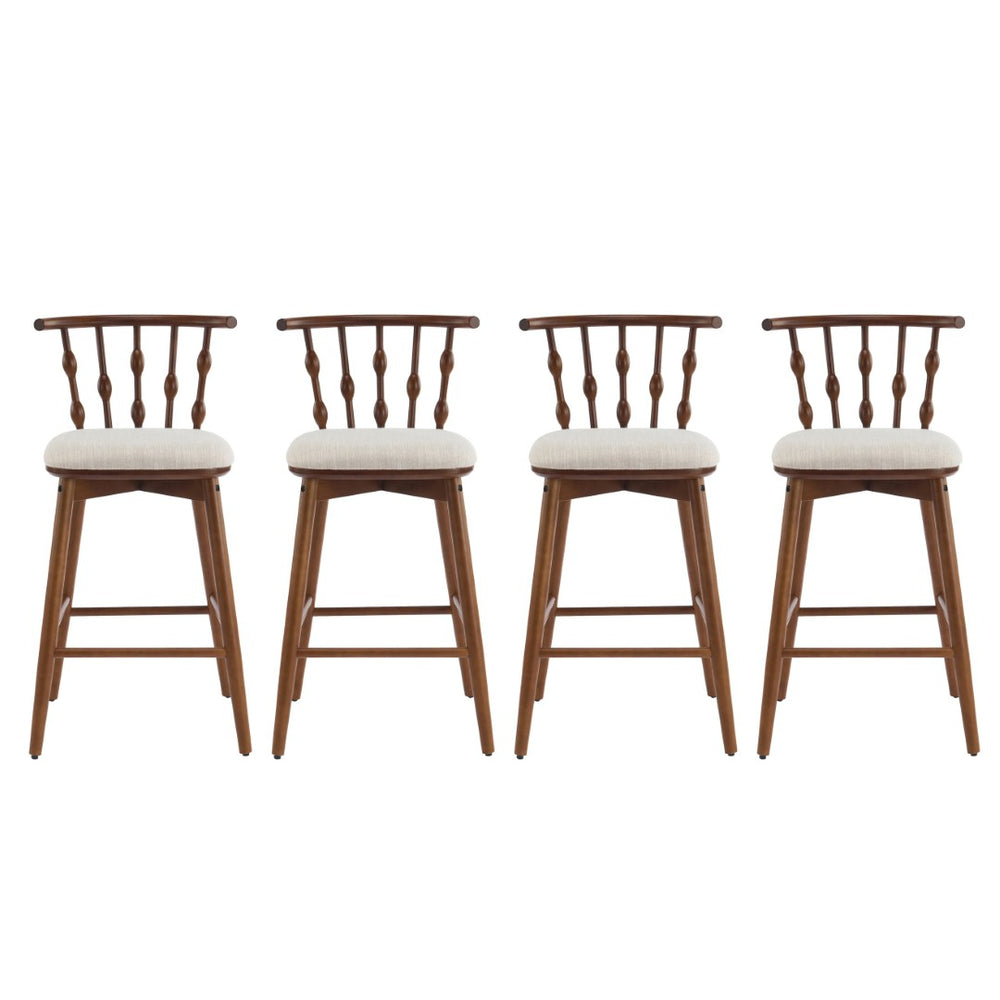 English Elm Doria Rubberwood Barstools Set of 4 Walnut Finish Upholstered Kitchen Island Seating N775P299416W-S4