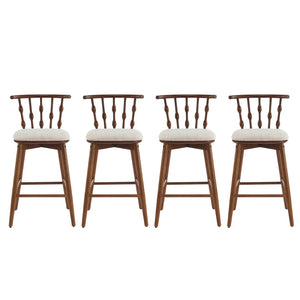 English Elm Doria Rubberwood Barstools Set of 4 Walnut Finish Upholstered Kitchen Island Seating N775P299416W-S4