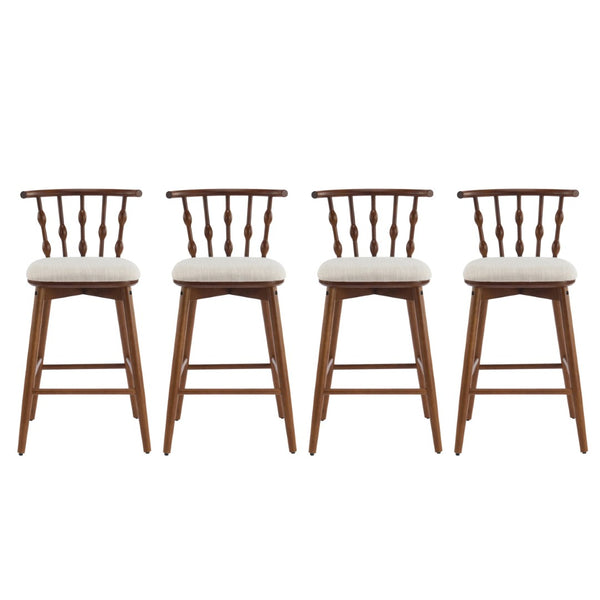 English Elm Doria Rubberwood Barstools Set of 4 Walnut Finish Upholstered Kitchen Island Seating N775P299416W-S4