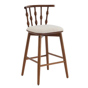 English Elm Doria Rubberwood Barstools Set of 4 Walnut Finish Upholstered Kitchen Island Seating N775P299416W-S4