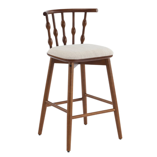 English Elm Doria Rubberwood Barstools Set of 4 Walnut Finish Upholstered Kitchen Island Seating N775P299416W-S4
