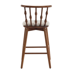 English Elm Doria Rubberwood Barstools Set of 4 Walnut Finish Upholstered Kitchen Island Seating N775P299416W-S4