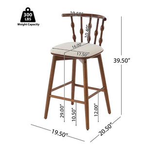 English Elm Doria Rubberwood Barstools Set of 4 Walnut Finish Upholstered Kitchen Island Seating N775P299416W-S4