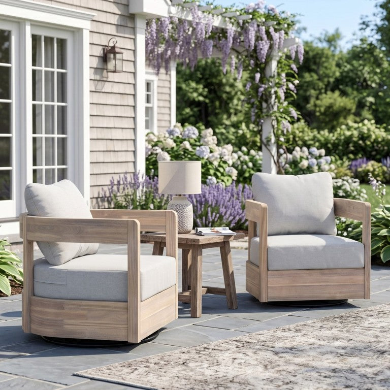 English Elm Crestwood Solid Acacia Swivel Patio Club Chairs Set of 2 for Outdoor Deck Lounging N775P304793G-S2