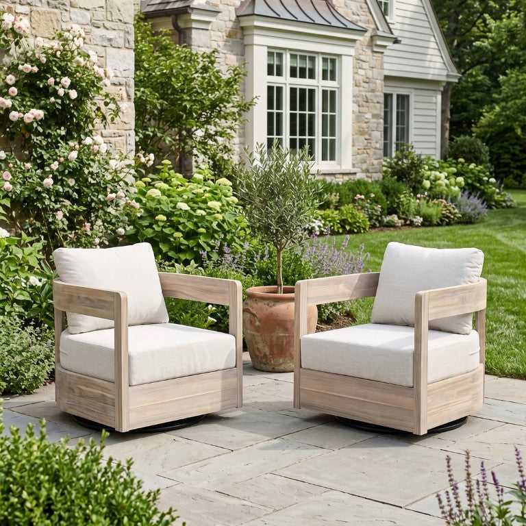 English Elm Crestwood Solid Acacia Swivel Patio Club Chairs Set of 2 for Outdoor Deck Lounging N775P304793G-S2